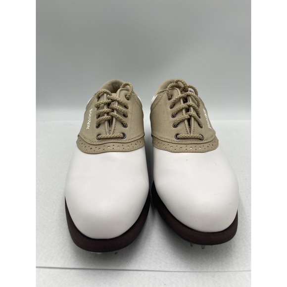 FOOTJOY GreenJoys Womens‎ White Leather Khaki Trim Golf Shoes Size 7.5 M - Picture 2 of 10